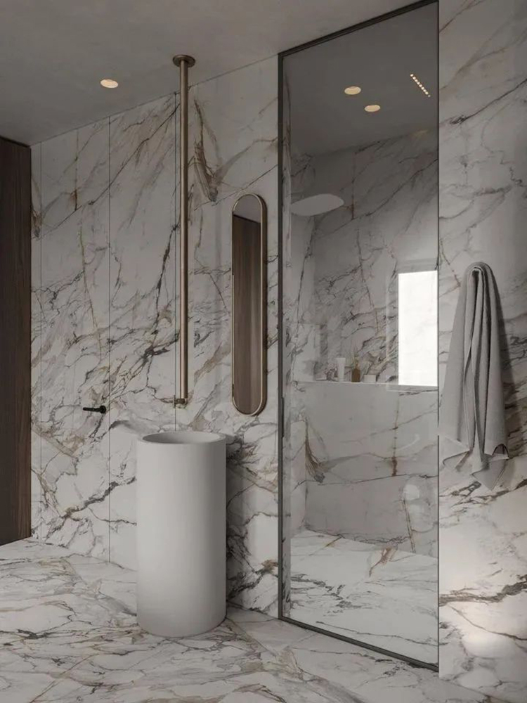 Ime ụlọ ịwụ ahụ 16 calacatta marble