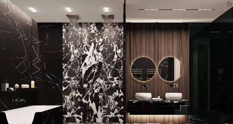 7i Badezimmer aus schwarzem Marmor