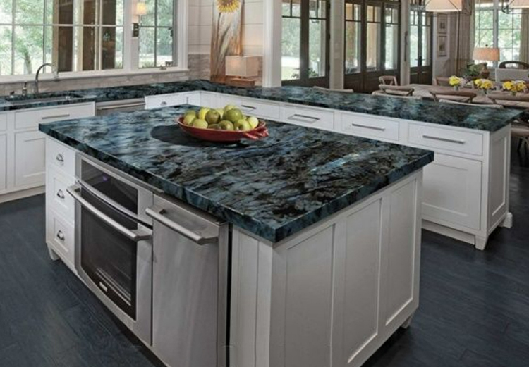 1 blue granite kitchen island