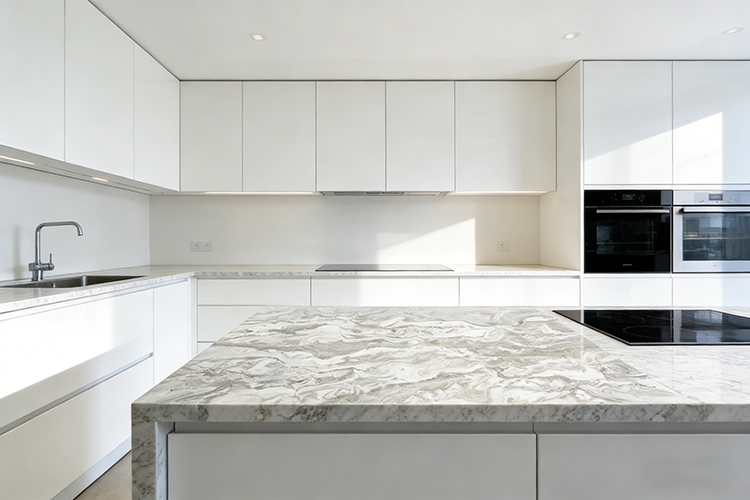 White avalanche quartzite countertop 2