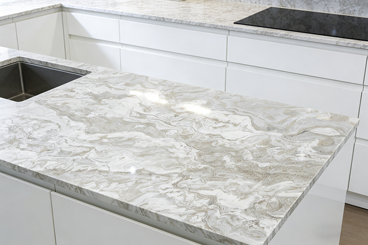 White avalanche quartzite countertop